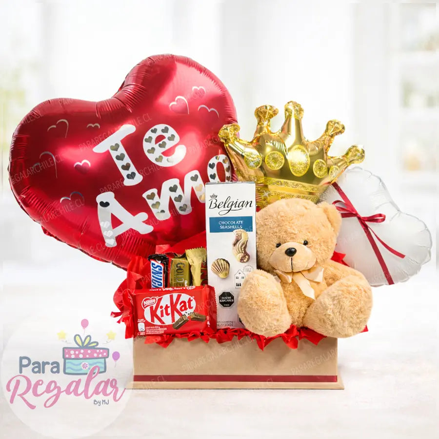 Regalo con peluche y chocolates